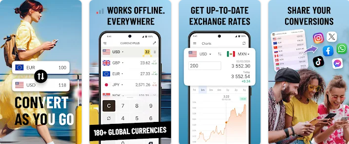 Currency Converter Plus Rates is a simple, intuitive offline currency converter for accurate global exchange rates.